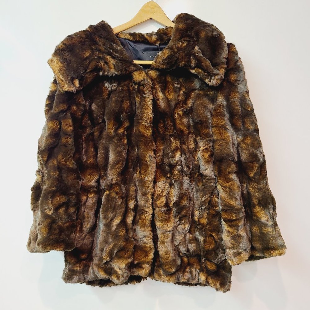 Elie Tahari Faux Fur Coat Tara Quilted Super Soft Brown Jacket Womens Medium